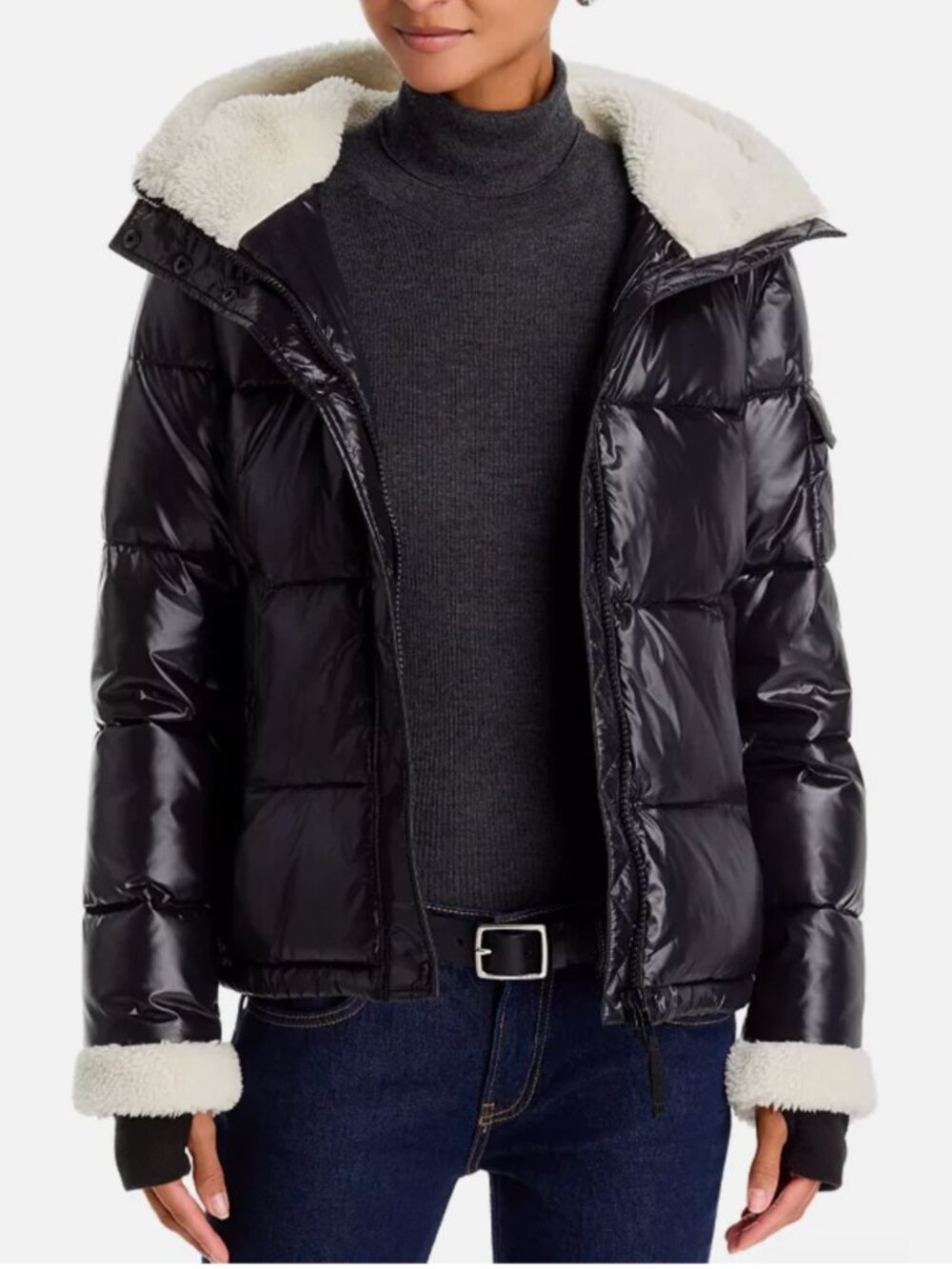 Aqua Bloomingdales Down Puffer Sherpa Trim Jacket Coat M